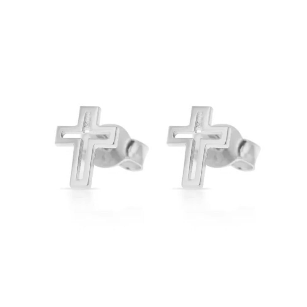 9k White Gold Cross Stud Earrings