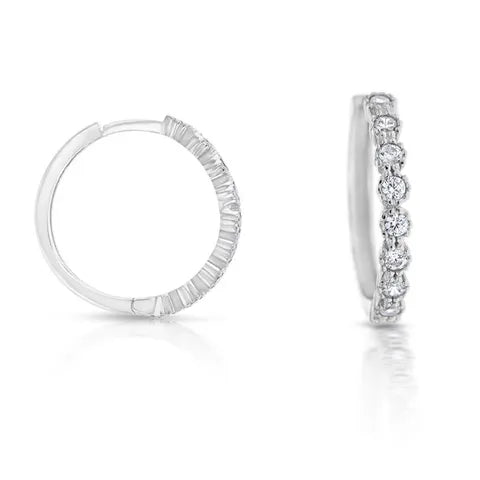 9k White Gold CZ Square Huggie Earrings