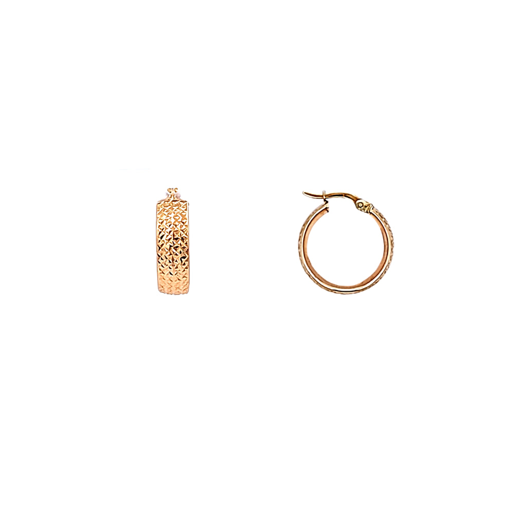 9k Yellow Gold Textured Hoop Earrings