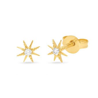 9k Yellow Gold & Diamond Star Stud Earrings