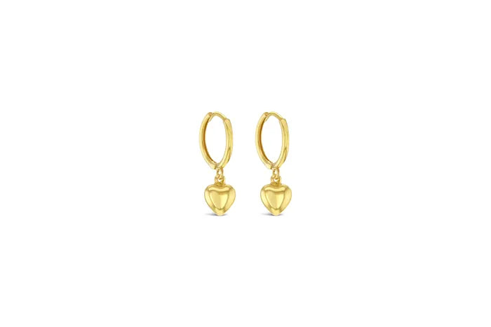 9k Yellow Gold Huggie Heart Drop Earrings