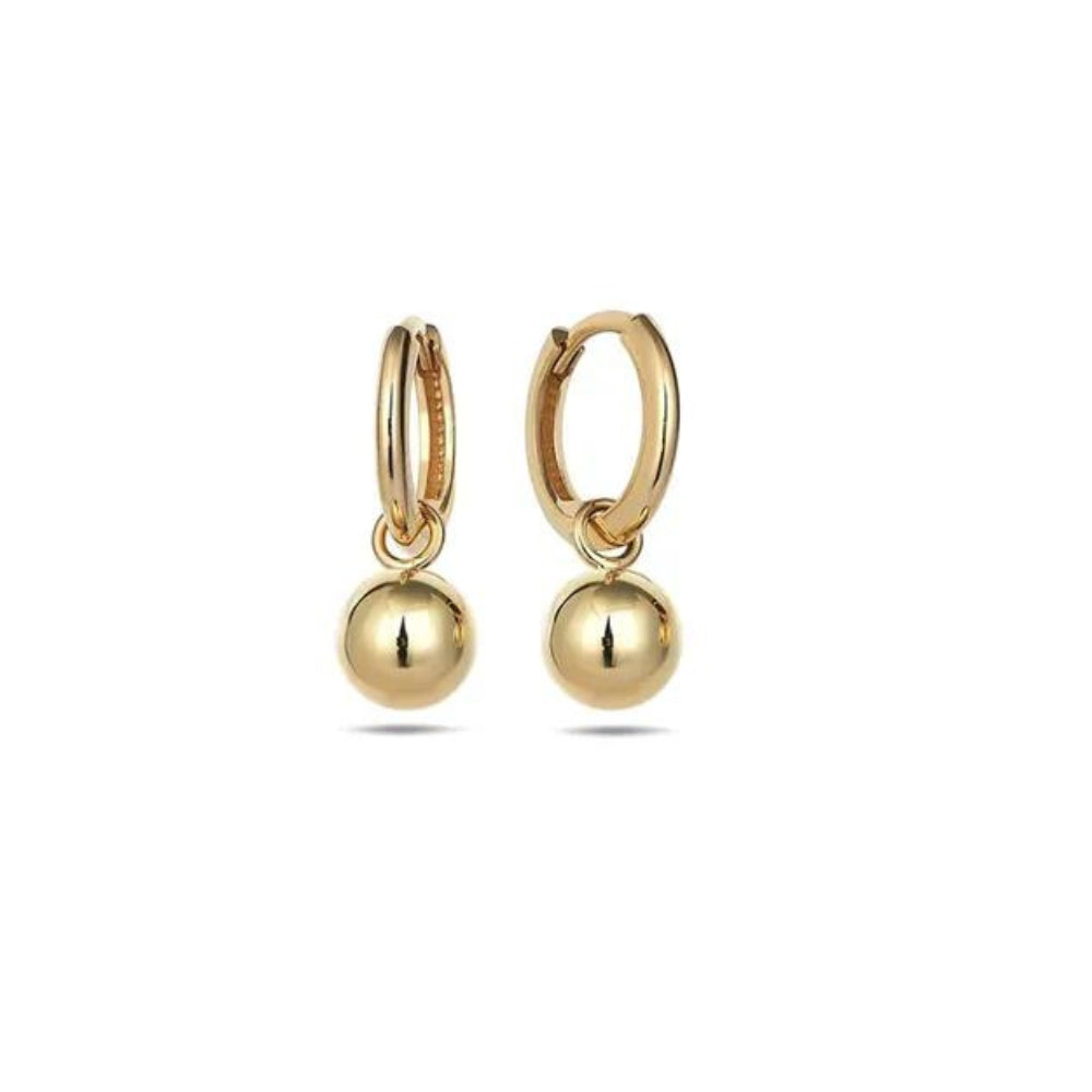 9k Yellow Gold Sphere Drop Hoop Earrings