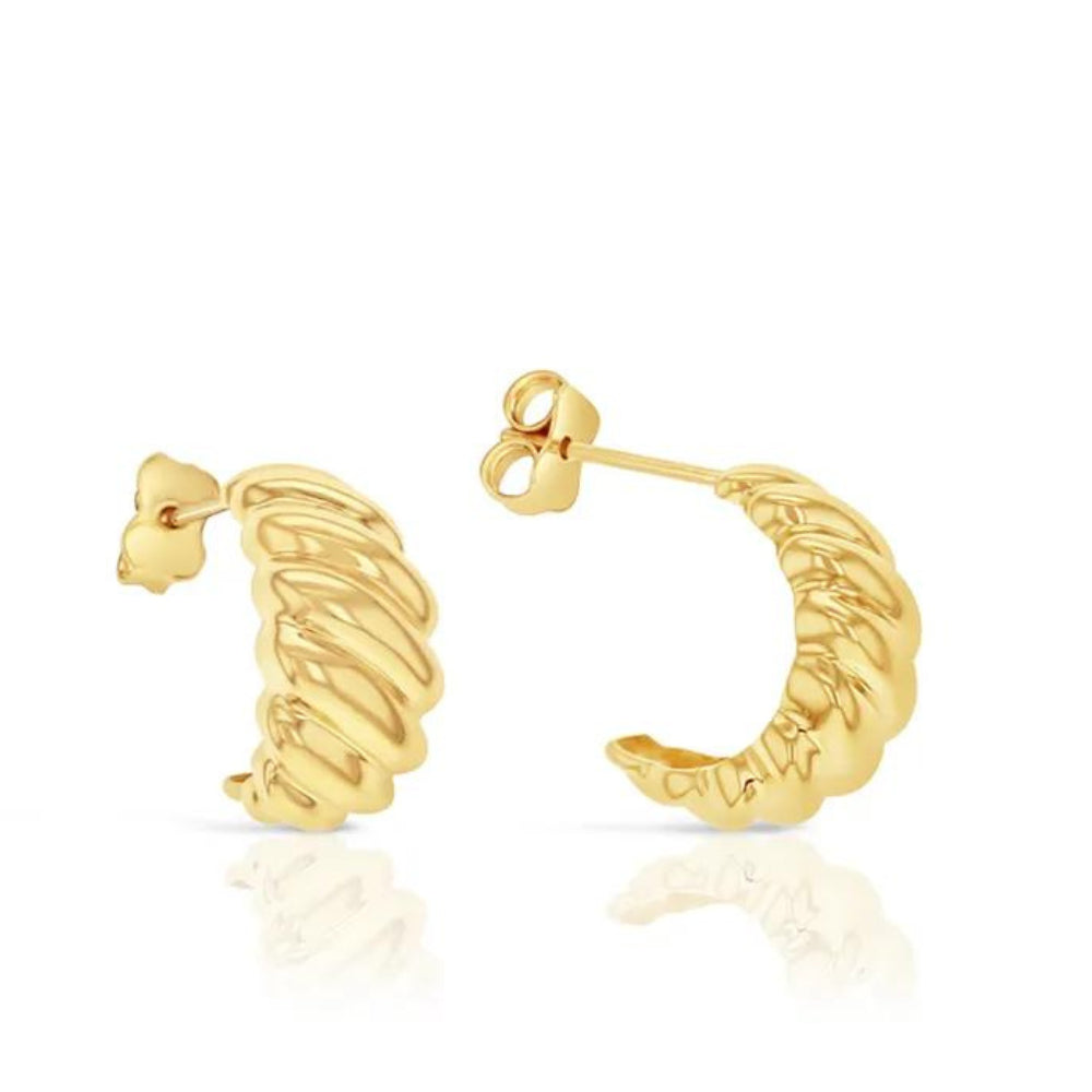 9k Yellow Gold Crescent Scalloped Stud Earrings