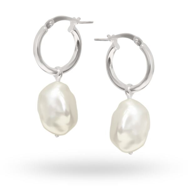 Allura White Keshi Pearl Drop Hoop Earrings