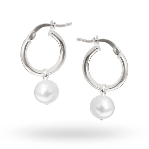 Allura Round Fresh Water Pearl Drop Hoop Earrings | Silver