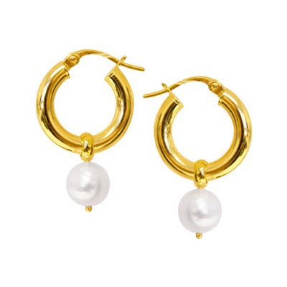 Allura 9k Yellow Gold Pearl Hoop Earrings