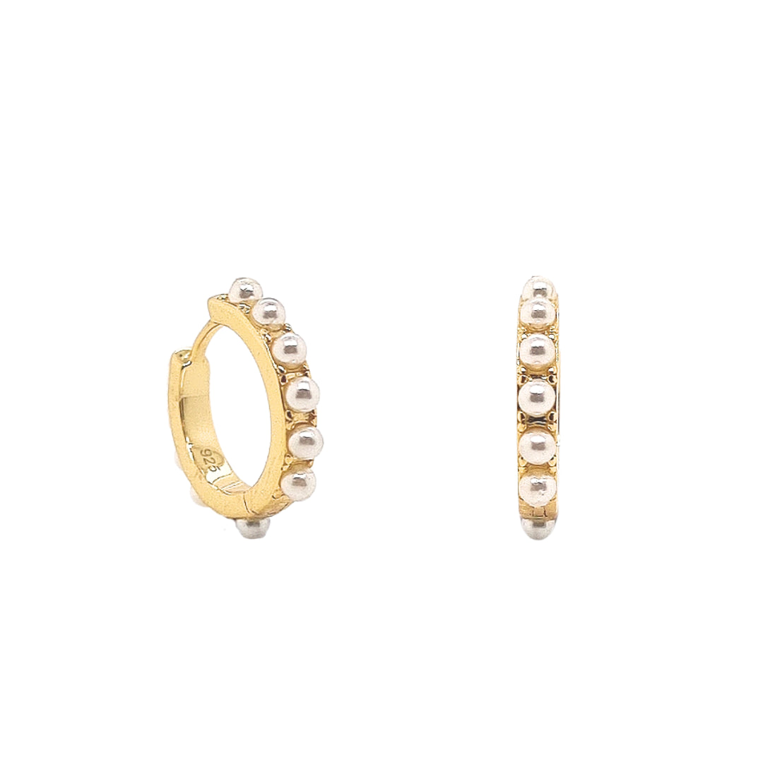 Allura Pearl Huggie Earrings | Silver | Yellow Gold Plated