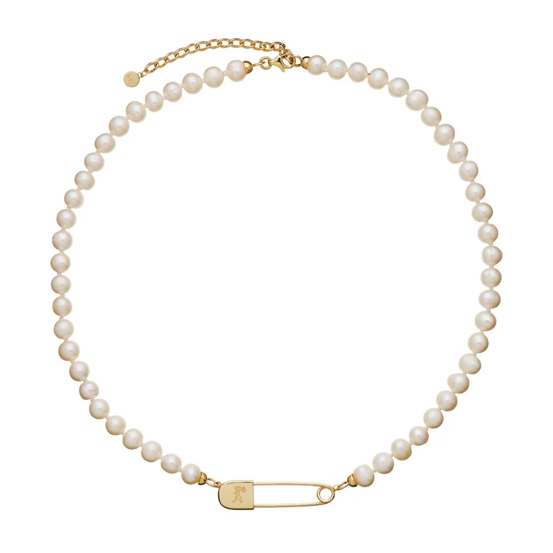 Karen Walker | Runaway Safety Pin | FW Pearl Yellow Gold Plated | 40+5cm Necklace