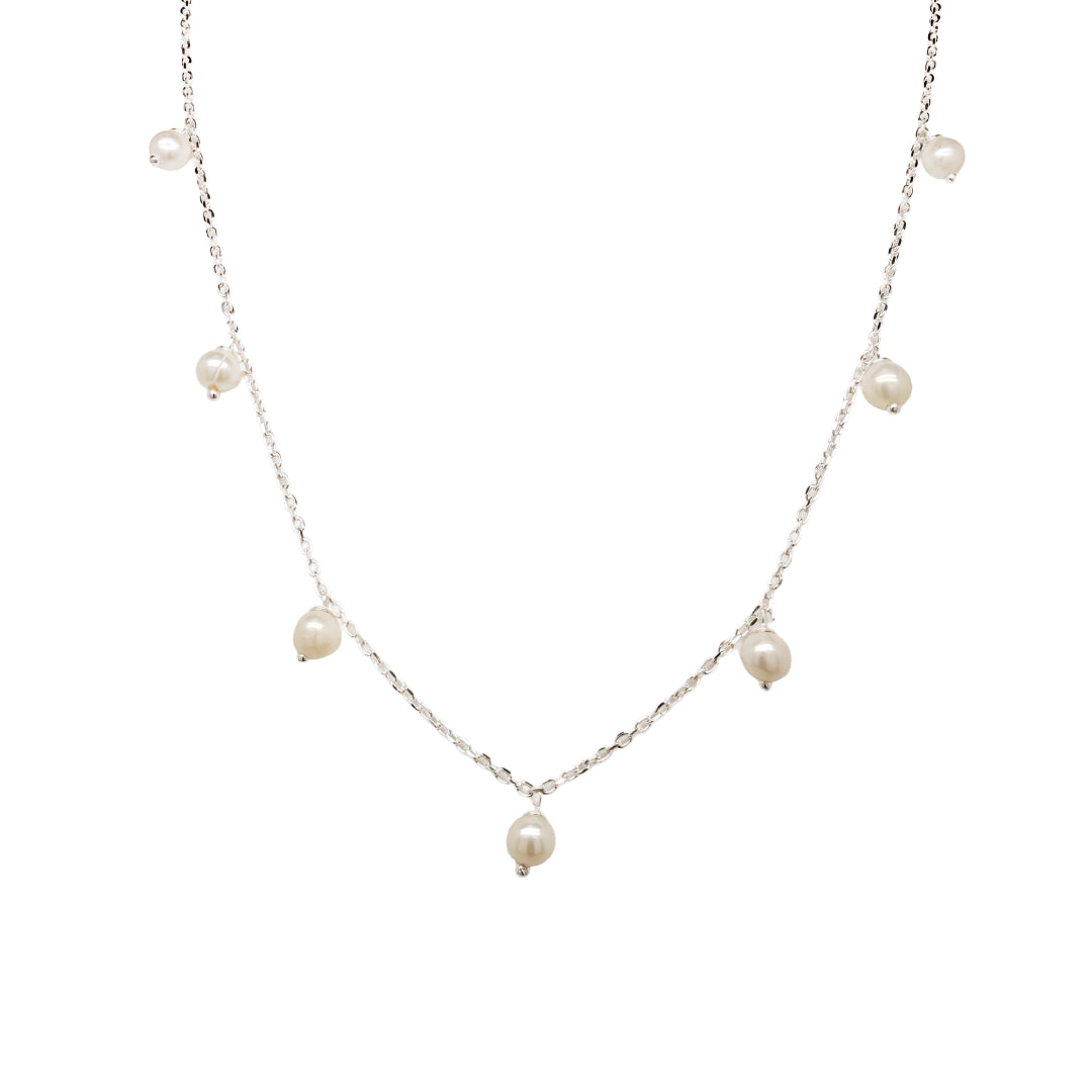 "Snow Drops" Silver & Pearl Necklace