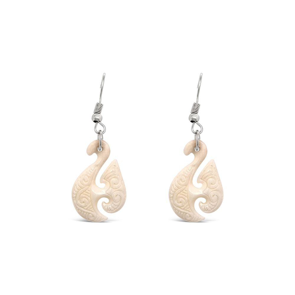 Wild at Heart NZ Carved Bone Hook Earrings