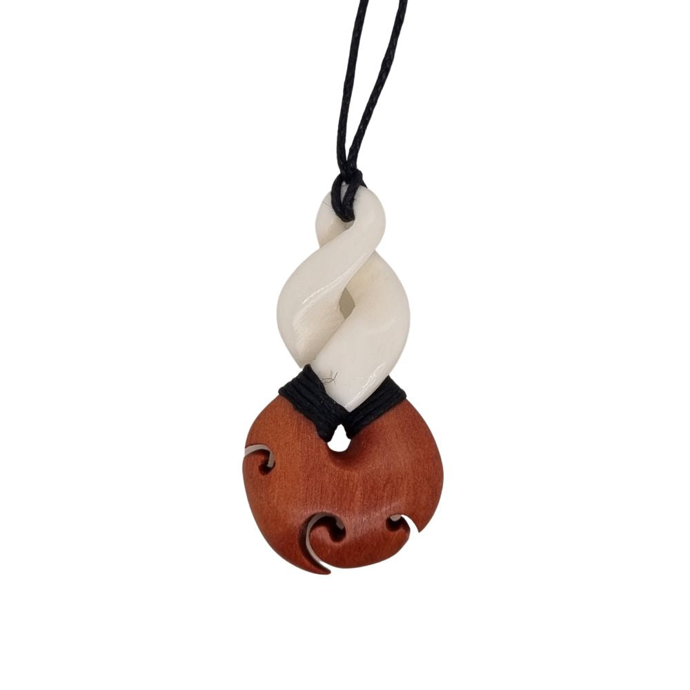 Wild at Heart NZ Carved Bone & Wood Twist Necklace