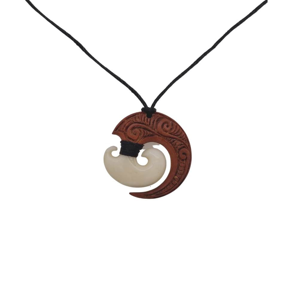 Wild at Heart Carved Bone & Wood Koru Design Necklace