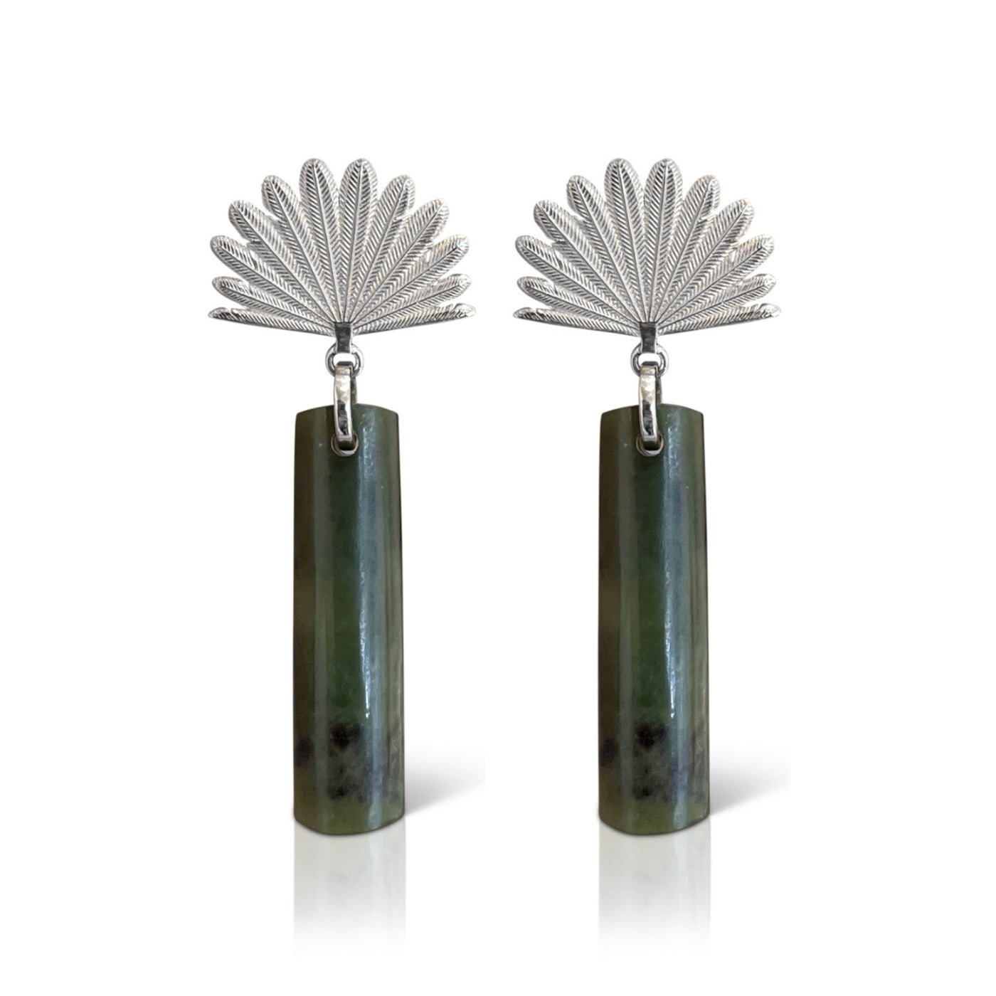 Boh Runga | Silver | Pounamu Piwakawaka Drop Earrings