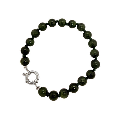 Wild at Heart 8mm Pounamu Bead Sterling Silver Bolt Ring Bracelet