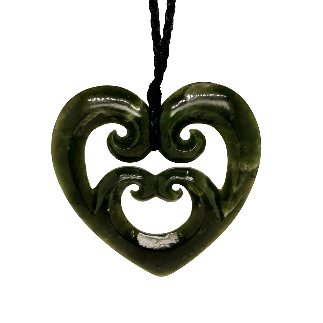 Wild at Heart NZ Pounamu Heart Quad Koru Pendant