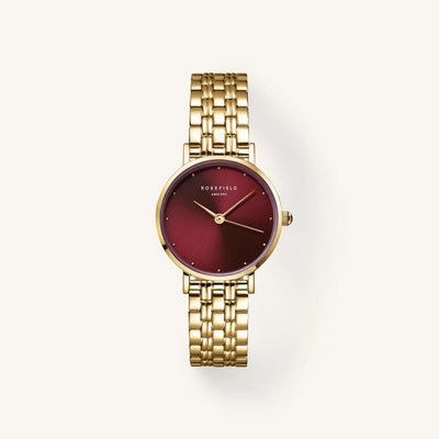 Rosefield Small Edit Sunray Gld Burgandy Watch