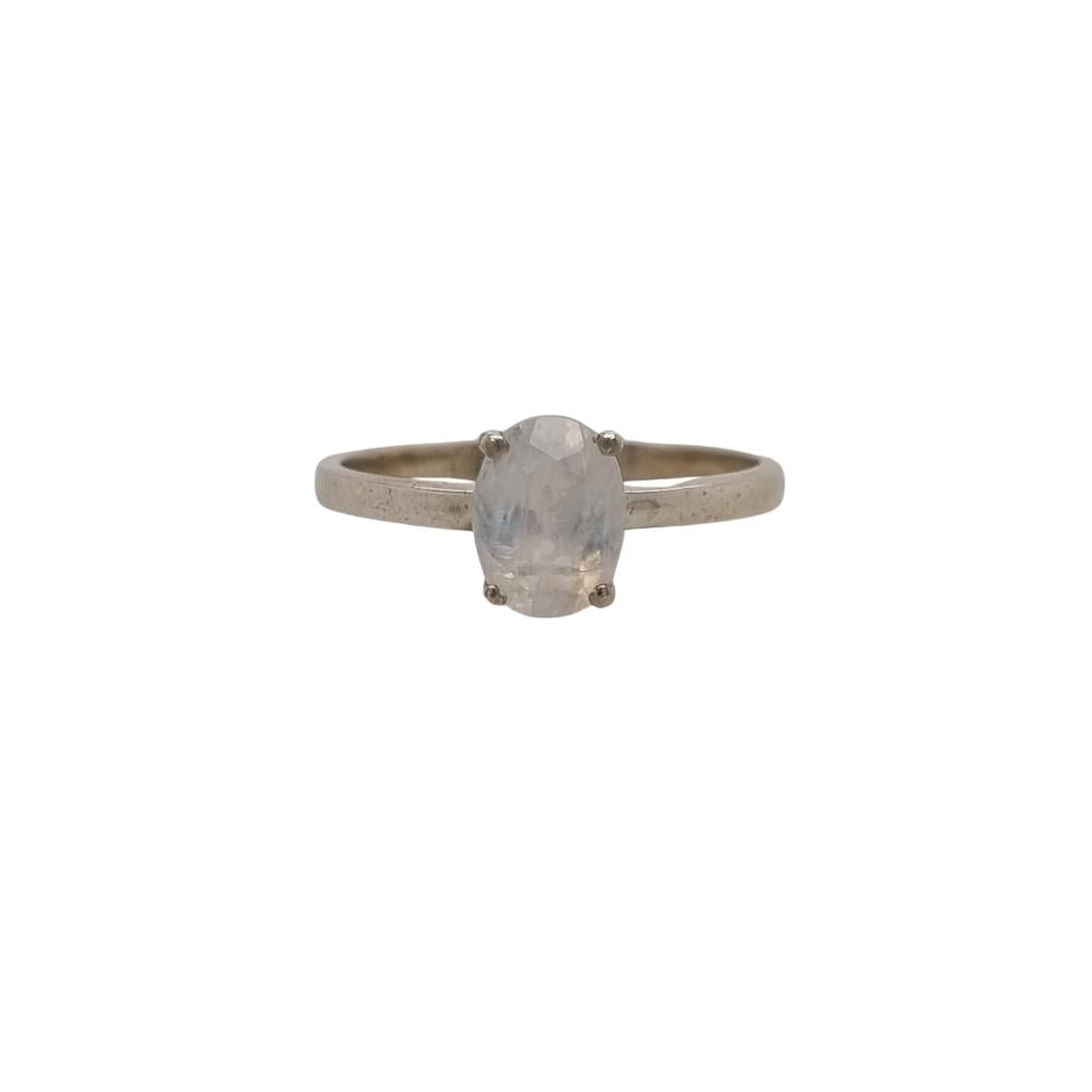 Luna 'Pan' 4 Claw Oval Moonstone Sterling Silver Ring