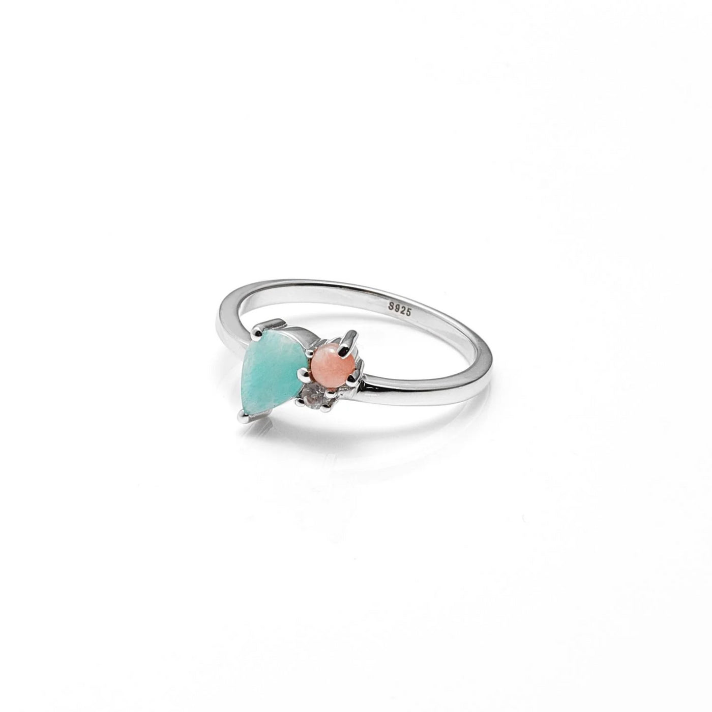 Silk and Steel | Bloom | Amozonite, Rose Quartz, Pink Opal | Ring | Size P
