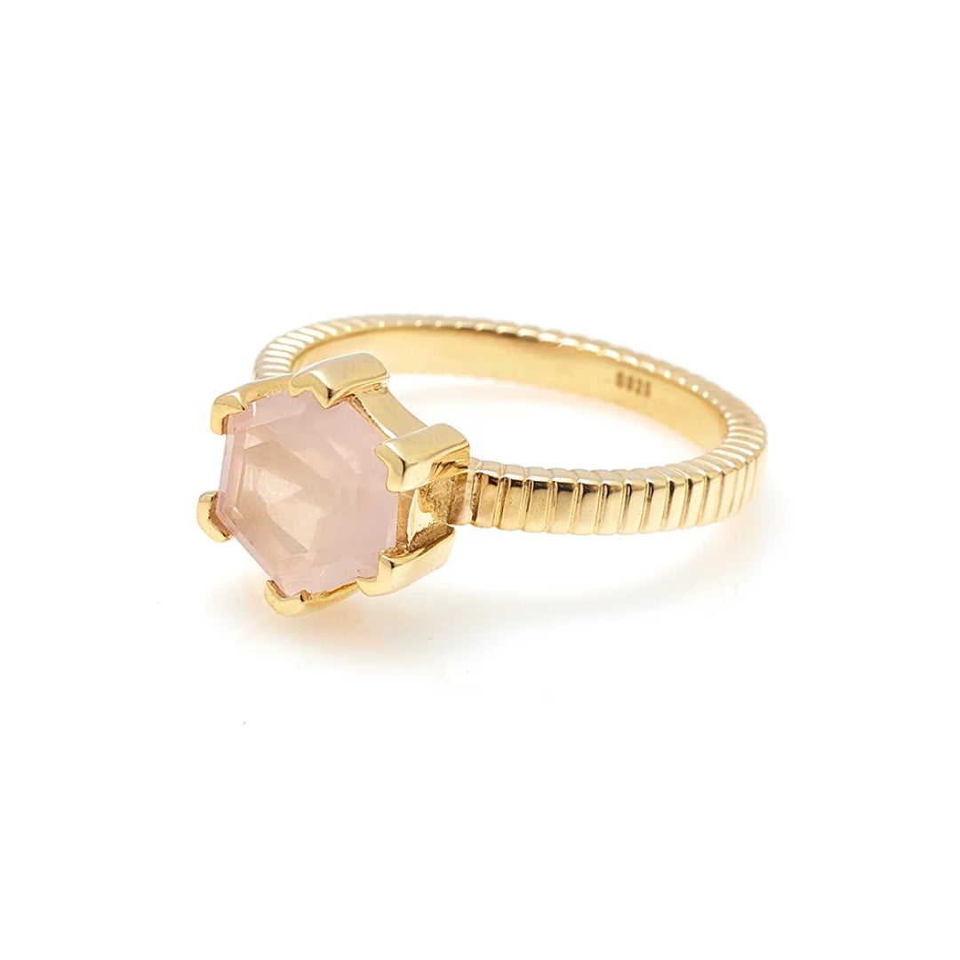 Silk & Steel Harmony Ring Rose Quartz + Gold | Size P