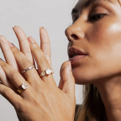 Silk & Steel Trinity Ring Rose Quartz + Silver
