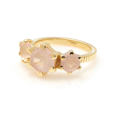 Silk & Steel Trinity Ring Rose Quartz + Gold