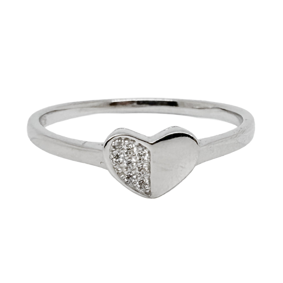 Curved Heart Sterling Silver CZ Ring