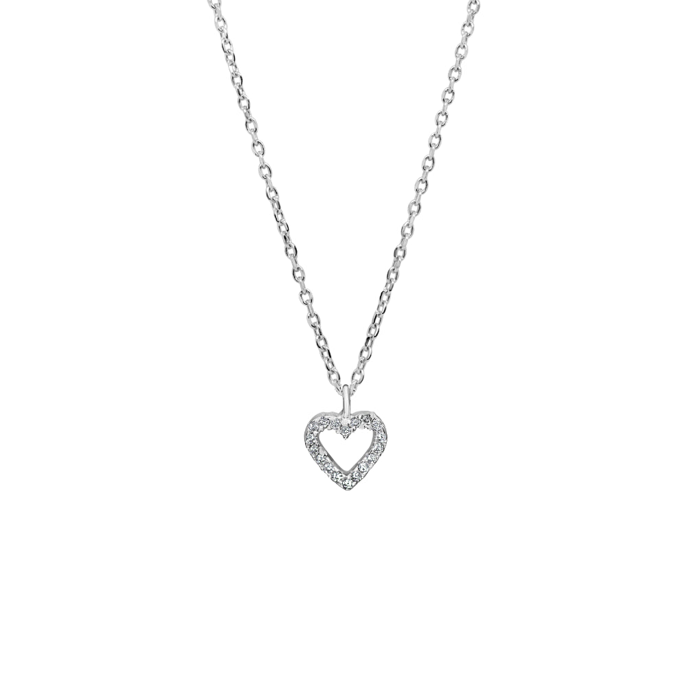 Grace 'Love' Micro Heart Necklace | Silver CZ RH