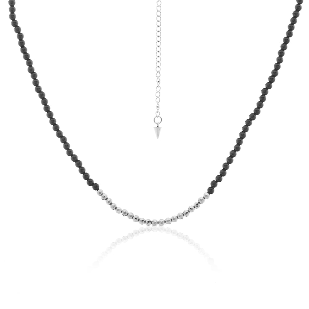 Silk & Steel Party at the Front Necklace | Onyx Hematite | Silver