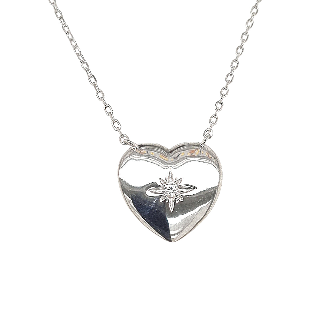 Grace Silver CZ 'Love Star' Heart Necklace