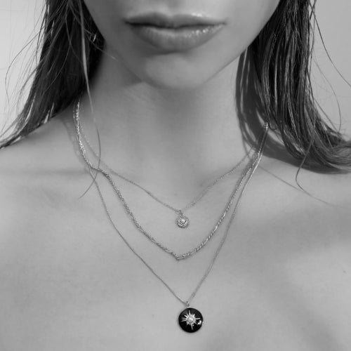 Silk + Steel | Silver | Figaro | Fine Necklace | Rhodium Plated