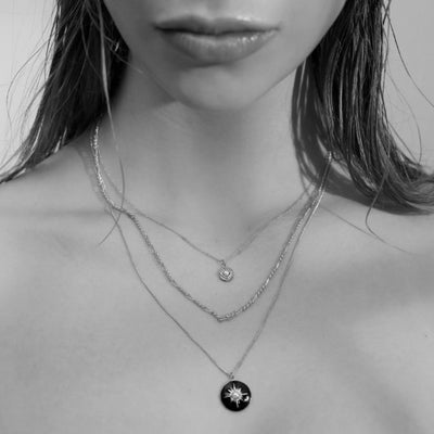 Silk + Steel | Silver | Figaro | Fine Necklace | Rhodium Plated