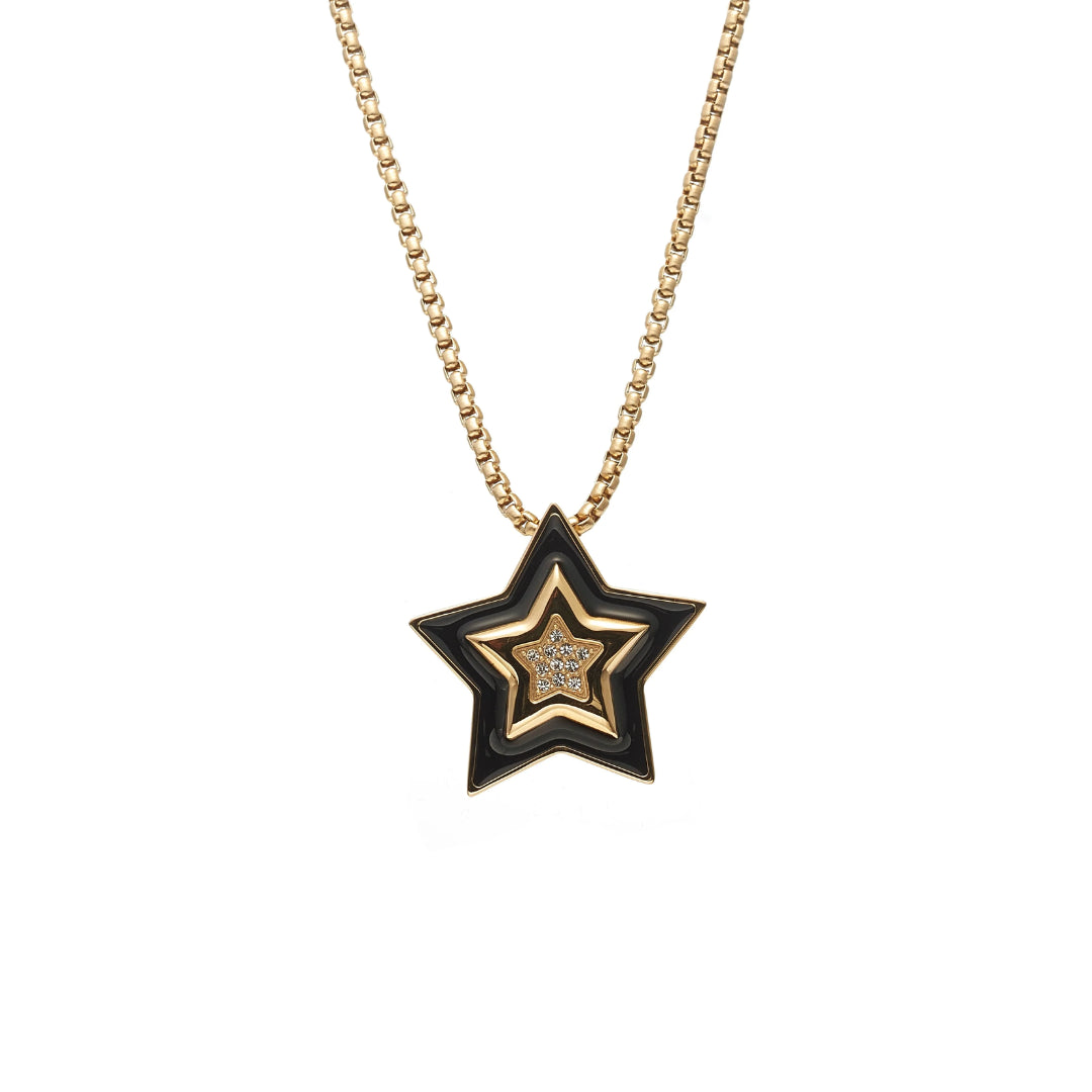 Silk & Steel Supernova Necklace Black Enamel + CZ + Gold