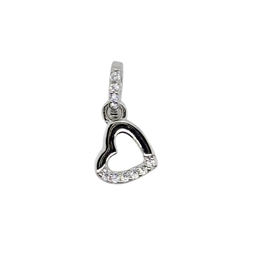 Small Open Heart Sterling Silver CZ Pendant