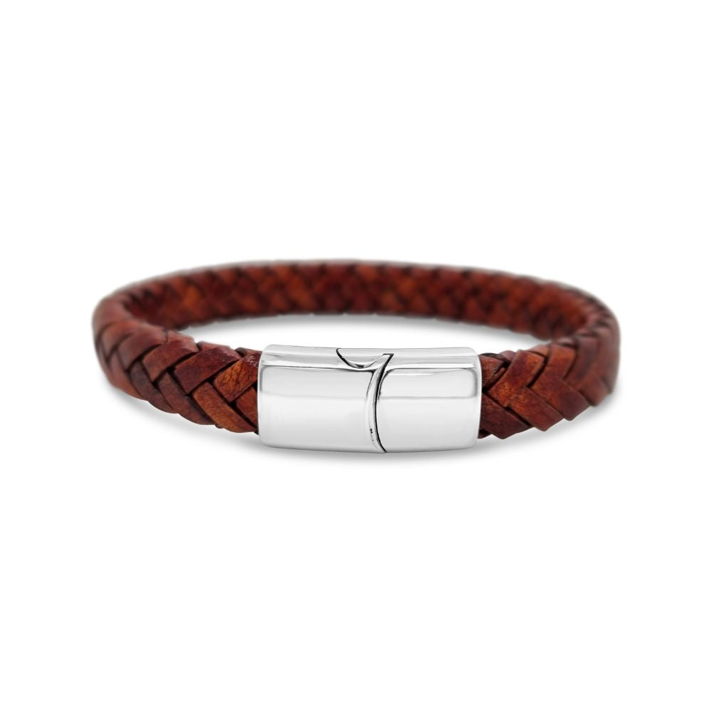 Revolution Steel & Brown Leather Bracelet