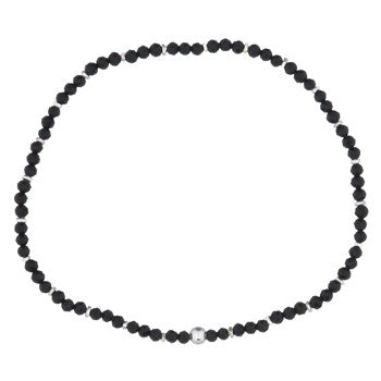 Luna Black Agate & Silver Bead Stretch Bracelet