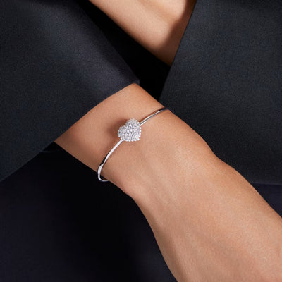 Swarovski Hyperbola Heart Bangle | Rhodium Plated