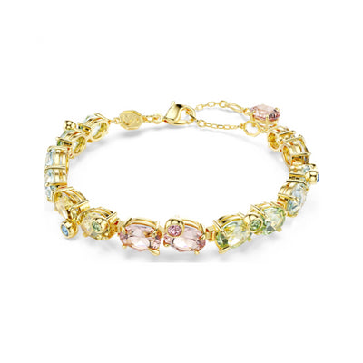 Swarovski | Gema | Mixed Cut | Multi Color Crystals | Gold | Tennis Bracelet