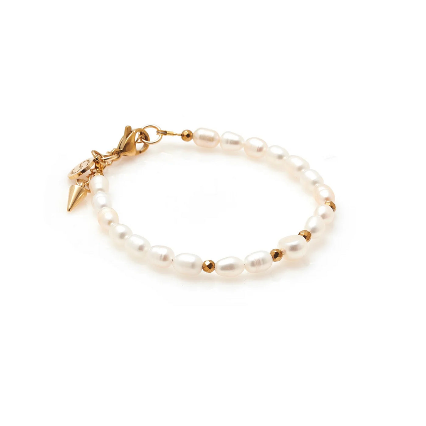 Silk and Steel | Celine | Gold Faceted | Pearl Bracelet