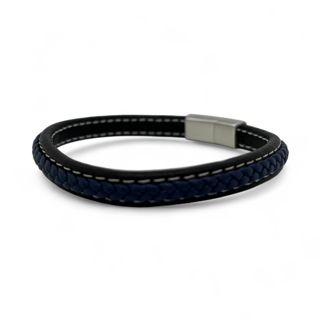 Revolution Black & Blue Leather Plaited Bracelet