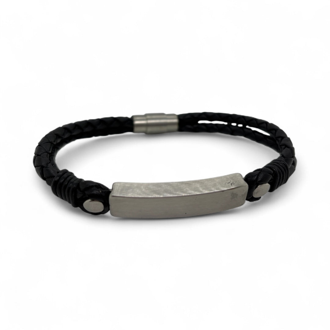 Revolution Black Leather & Stainless Steel Bracelet