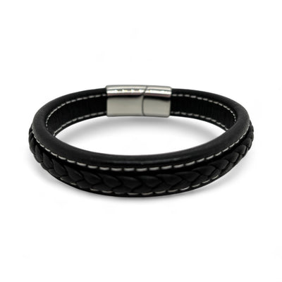 Revolution Black Leather Bracelet with Steel Clasp