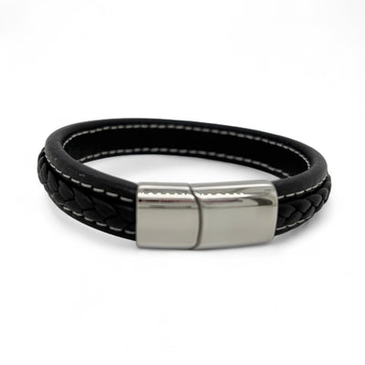 Revolution Black Leather Bracelet with Steel Clasp
