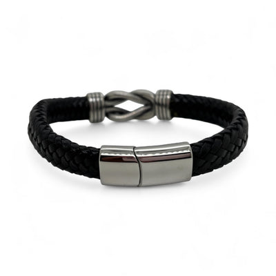 Revolution Black Leather & Steel Sailing Knot Bracelet.