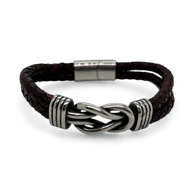 Revolution Steel & Dark Brown Leather Sailing Knot Bracelet | 21.5cm