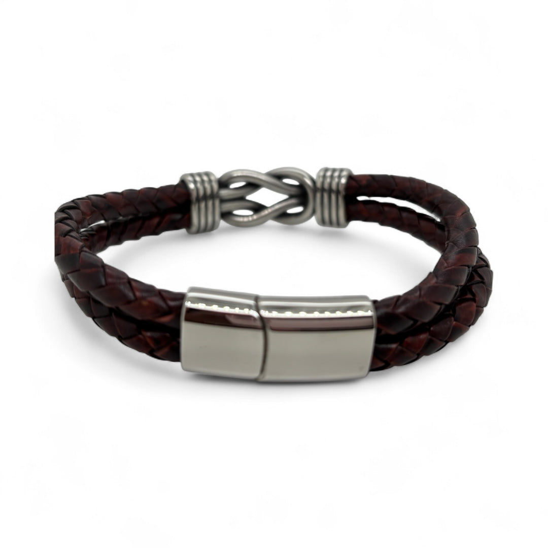 Revolution Steel & Dark Brown Leather Sailing Knot Bracelet | 21.5cm