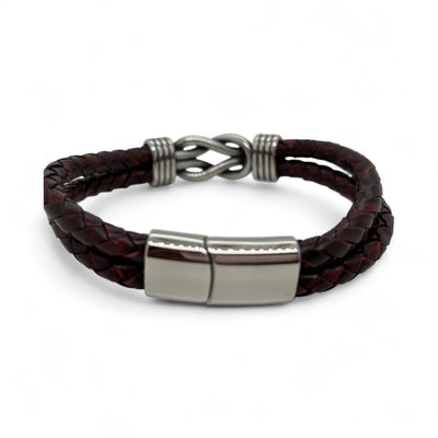 Revolution Steel & Dark Brown Leather Sailing Knot Bracelet | 21.5cm