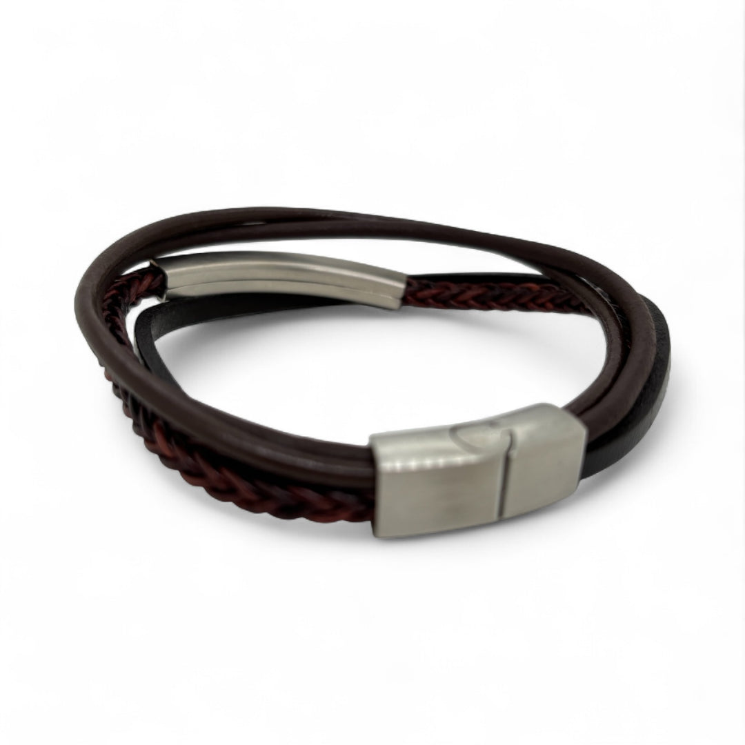 Revolution Layered Brown & Black Leather Bracelet
