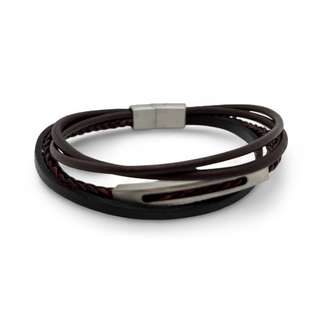 Revolution Layered Brown & Black Leather Bracelet