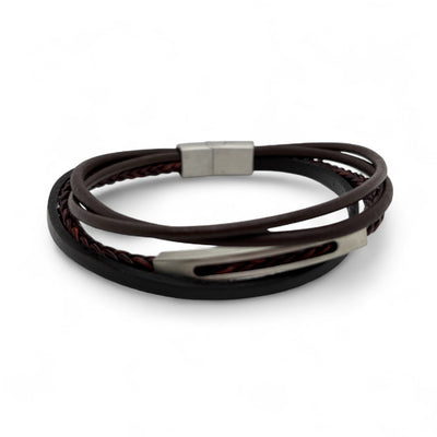 Revolution Layered Brown & Black Leather Bracelet