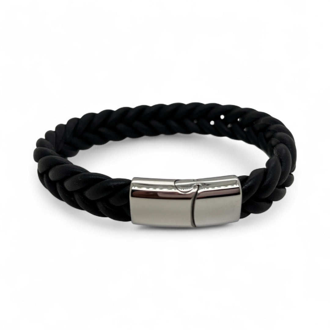 Revolution Black Plaited Leather Bracelet